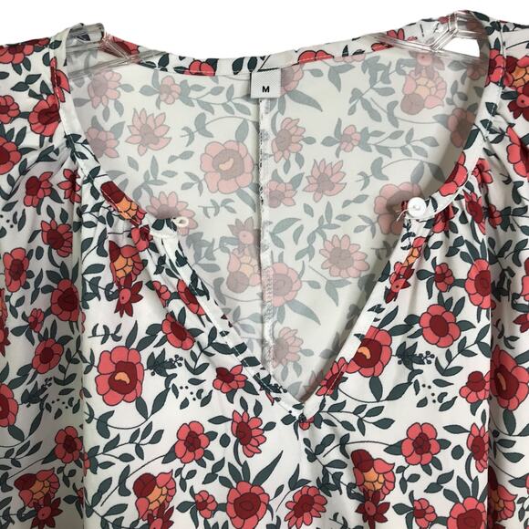 Made With Love Dress Womens M Orange Pink Floral VNeck Bell Sleeve Boho Cover Up - Picture 8 of 8